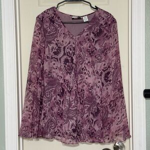 Fashion Bug Women’s XL Silk Purple Long Sleeve Boho Flowy Top